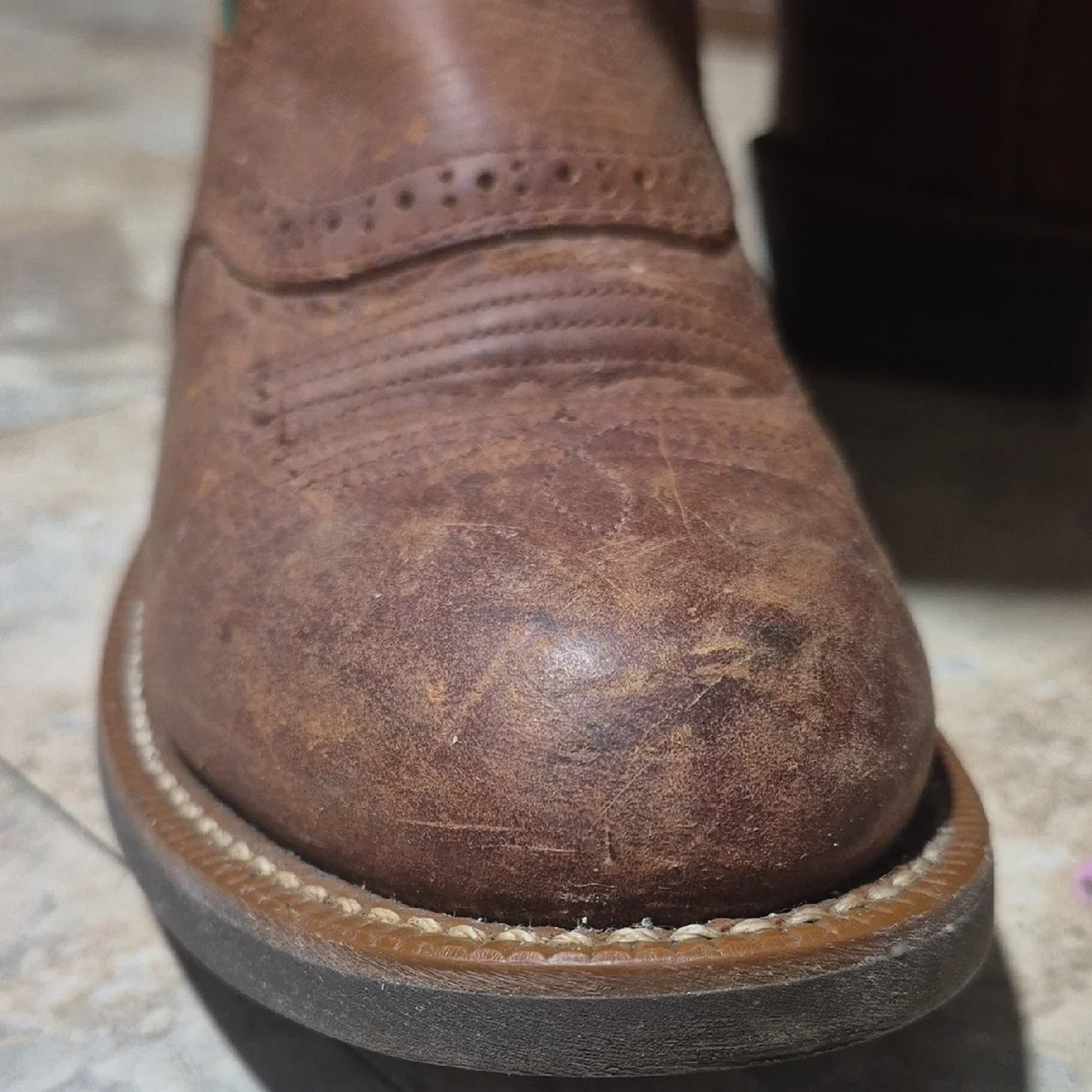 Ariat 14” Heritage Buckaroo Tall Western Boots 14101 Brown Teal Leather 8.5B - Picture 3 of 16